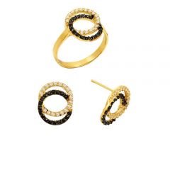 Beelo Gold 14K Altın Taşlı Bihter Küpe Yüzük Set BGTK006