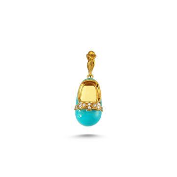 Beelo Gold 14K Altın Bebek Ayakkabı Mineli Taşlı Kolye Ucu