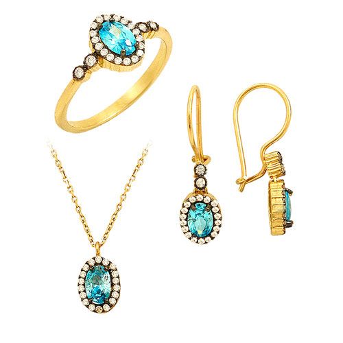 Beelo Gold 14K Altın Topaz Osmanlı Set BGTK003