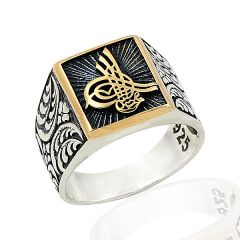 Beelo Silver 925K Gümüş Tuğralı Erkek Yüzük   BGEY265