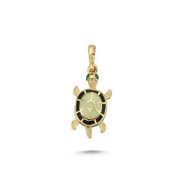 Beelo Gold 14K Altın Kaplumbağa Mineli Taşlı Kolye Ucu