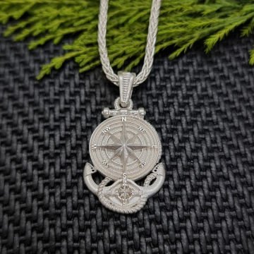 Beelo Silver 925 Ayar Gümüş Pusula Çapa Erkek Kolye