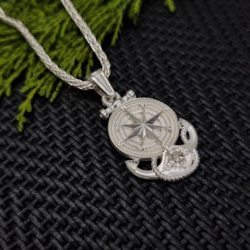 Beelo Silver 925 Ayar Gümüş Pusula Çapa Erkek Kolye