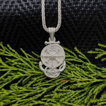 Beelo Silver 925 Ayar Gümüş Pusula Çapa Erkek Kolye