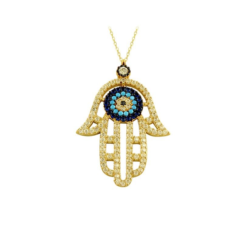 Beelo Gold 14K Altın Fatma 'nın Eli Turkuaz Kolye