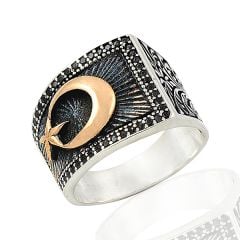 Beelo Silver 925K Gümüş Ay Yıldız Erkek Yüzük   BGEY279
