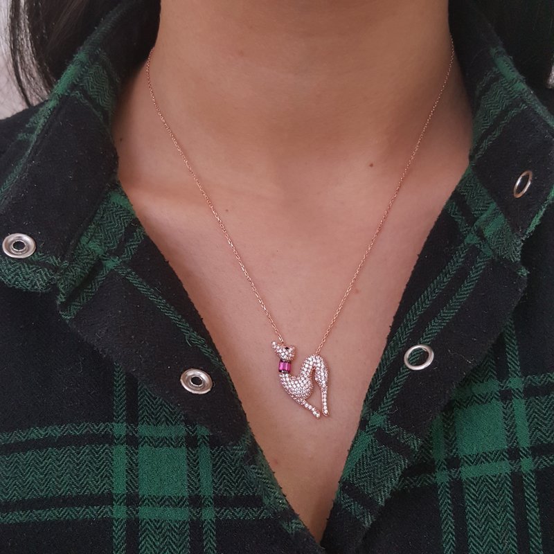 Beelo Silver 925K Gümüş Taşlı Kedi  Kolye