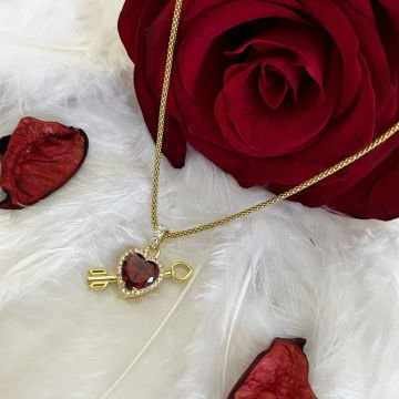 925 Gumus Eros Kalp Aşk Granat Kolye