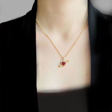 925 Gumus Eros Kalp Aşk Granat Kolye