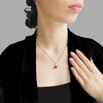 925 Gumus Eros Kalp Aşk Granat Kolye