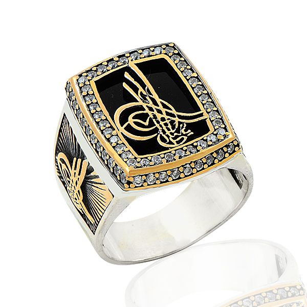 Beelo Silver 925K Gümüş Taşlı Tuğra  Erkek Yüzük   BGEY286