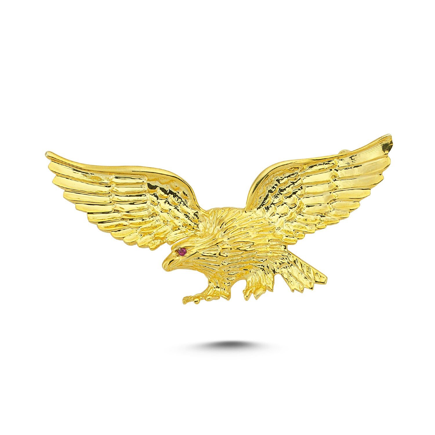 Beelo Gold 14K Altın Kırmızı Gözlü Kartal Kolye Ucu