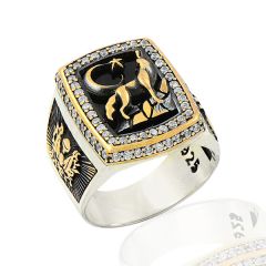 Beelo Silver 925K Gümüş Taşlı Kurt Motifli  Erkek Yüzük   BGEY289