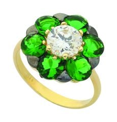 Beelo Gold 14K Altın Renkli Taşlı Papatya Yüzük