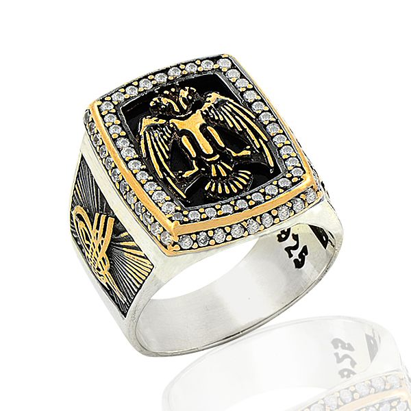 Beelo Silver 925K Gümüş Çift Başlı Kartal Erkek Yüzük BGEY290
