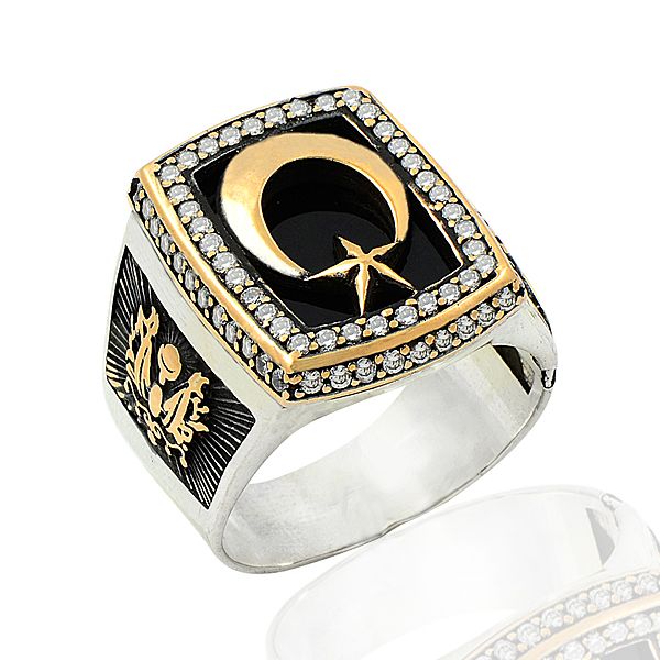 Beelo Silver 925K Gümüş Osmanlı Arması Ay Yıldız Erkek Yüzük BGEY291