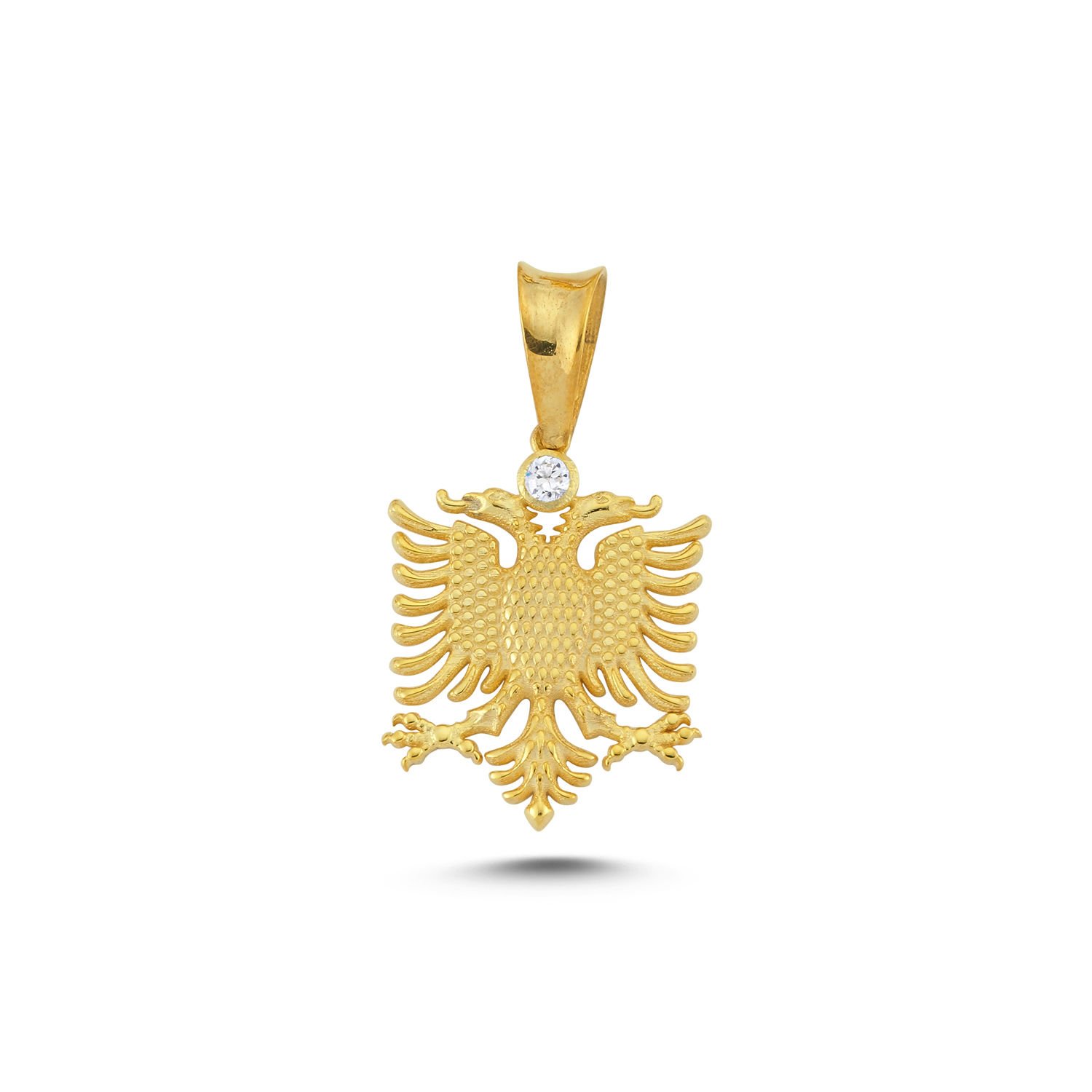 Beelo Gold 14K Altın Taşlı Çift Başlı Kartal Kolye Ucu
