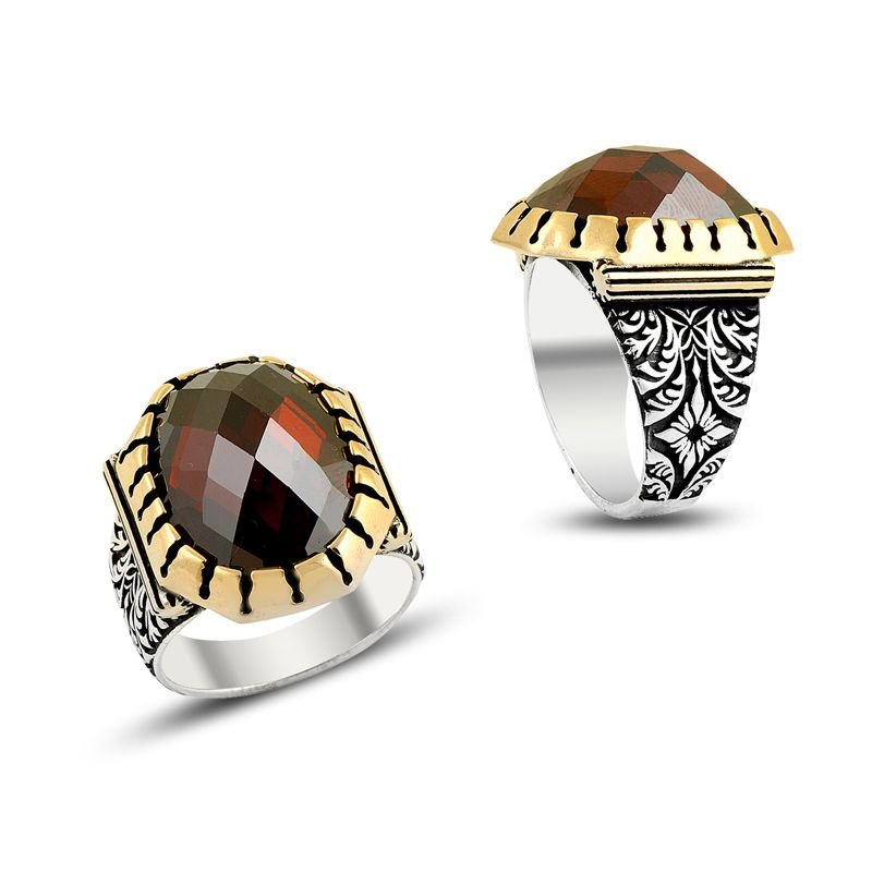 Beelo Silver 925K Gümüş Osmanlı Tasarım Taşlı Erkek Yüzük