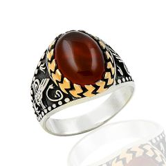 Beelo Silver 925K Gümüş Akik Taşlı Tuğra Erkek Yüzük BGEY299