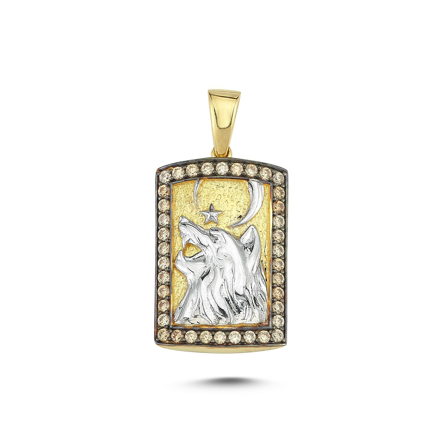 Beelo Gold 14K Altın Kurt ve Ay Yıldız Taşlı Erkek Kolye Ucu