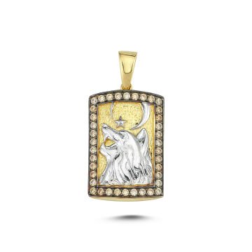 Beelo Gold 14K Altın Kurt ve Ay Yıldız Taşlı Erkek Kolye Ucu