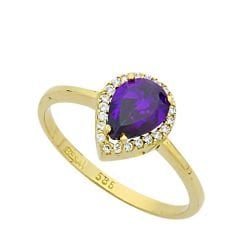 Beelo Gold 14K Altın Renkli Taşlı Su Damlası Yüzük