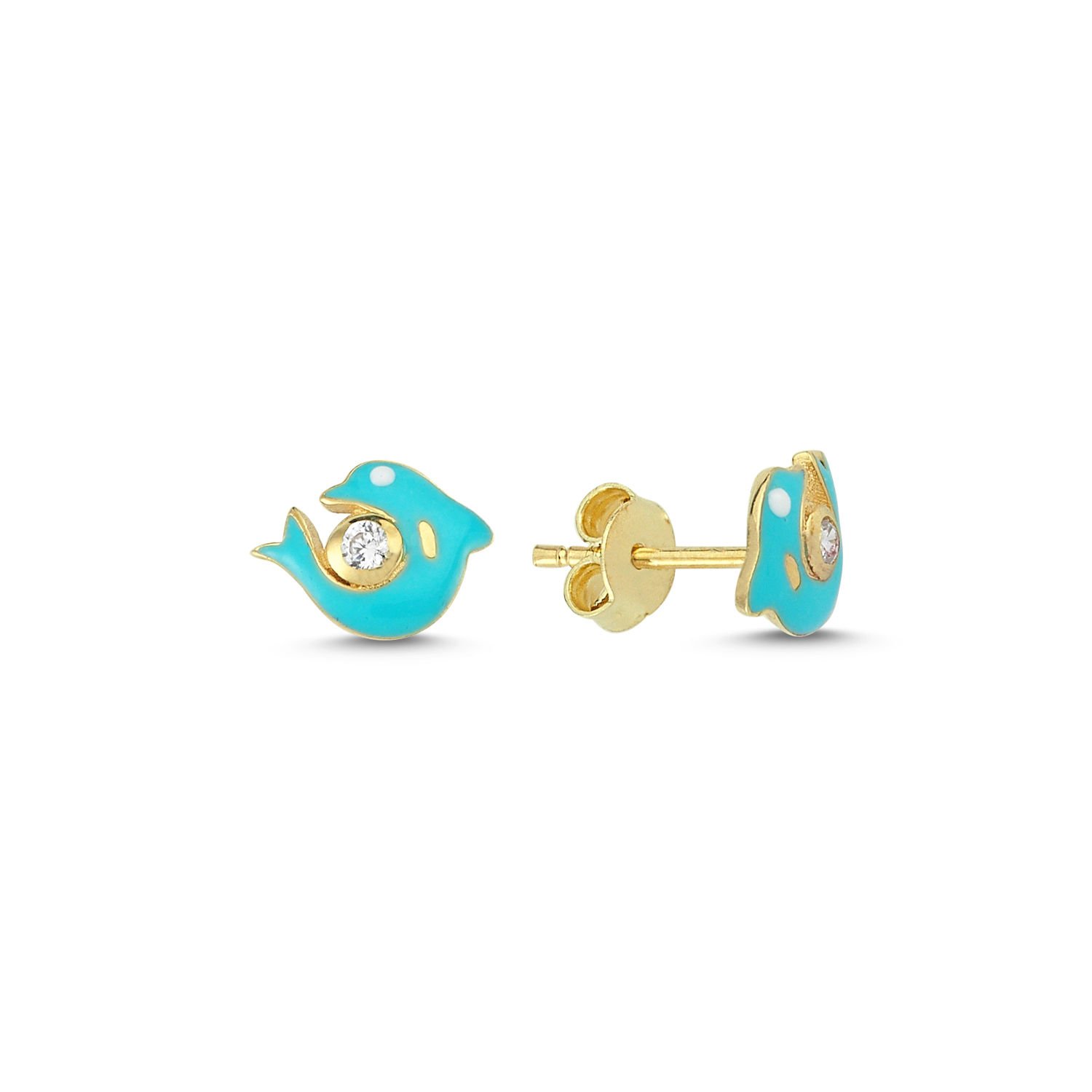 Beelo Gold 14K Altın Yunus Mineli Taşlı Küpe
