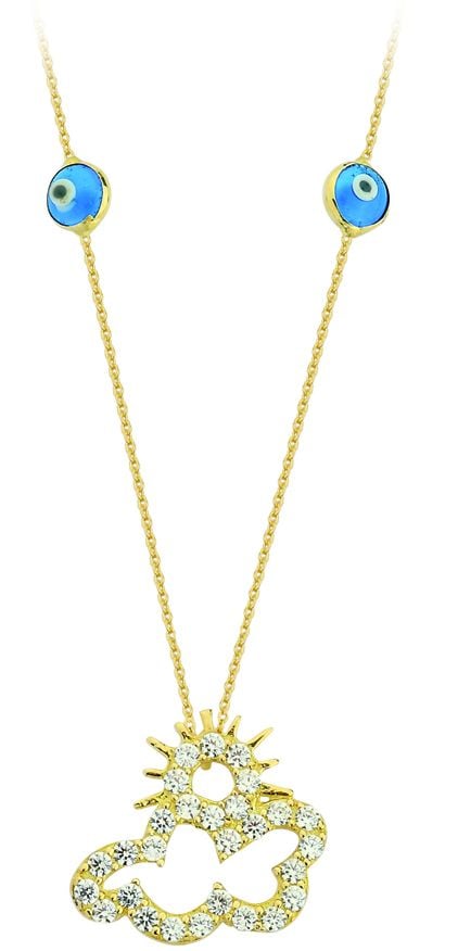 Beelo Gold  14K Altın Nazar Güneş Bulut Kolye