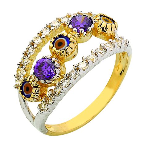Beelo Gold 14K Altın Renkli Taşlı Nazar Yüzük