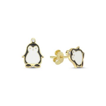 Beelo Gold 14K Altın Uğur Penguen Mineli Taşlı Küpe