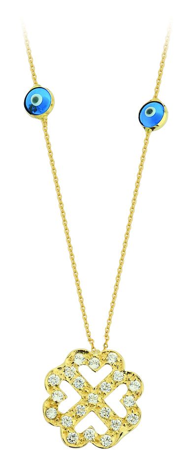 Beelo Gold  14K Altın Nazar Yonca Kolye