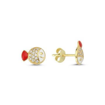 Beelo Gold 14K Altın Balık Mineli Taşı Küpe