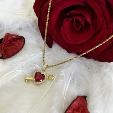 925 Gumus Eros Kalp Aşk Yakut Kolye