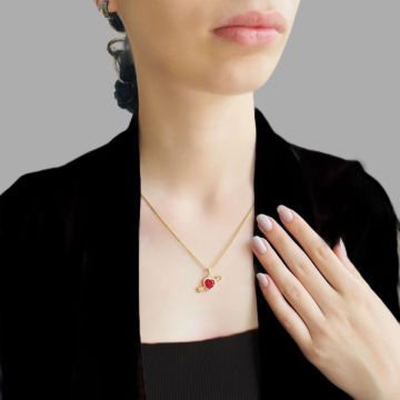 925 Gumus Eros Kalp Aşk Yakut Kolye