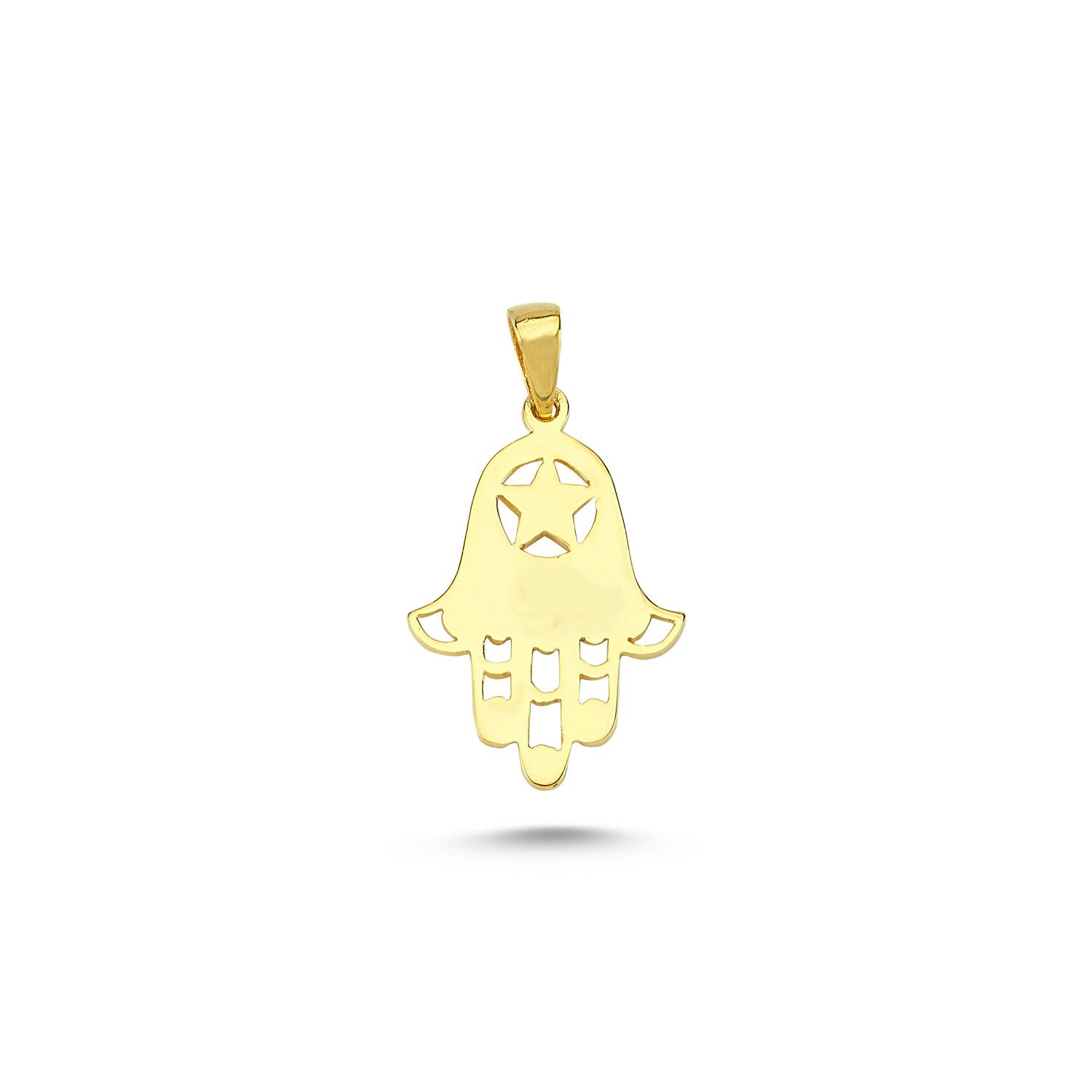 Beelo Gold 14K Altın Fatma Ana Eli ve Yıldız Özel Tasarım Kolye Ucu