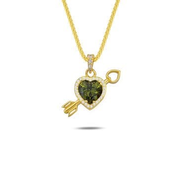925 Gumus Eros Kalp Aşk Peridot Kolye