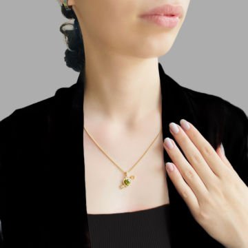 925 Gumus Eros Kalp Aşk Peridot Kolye
