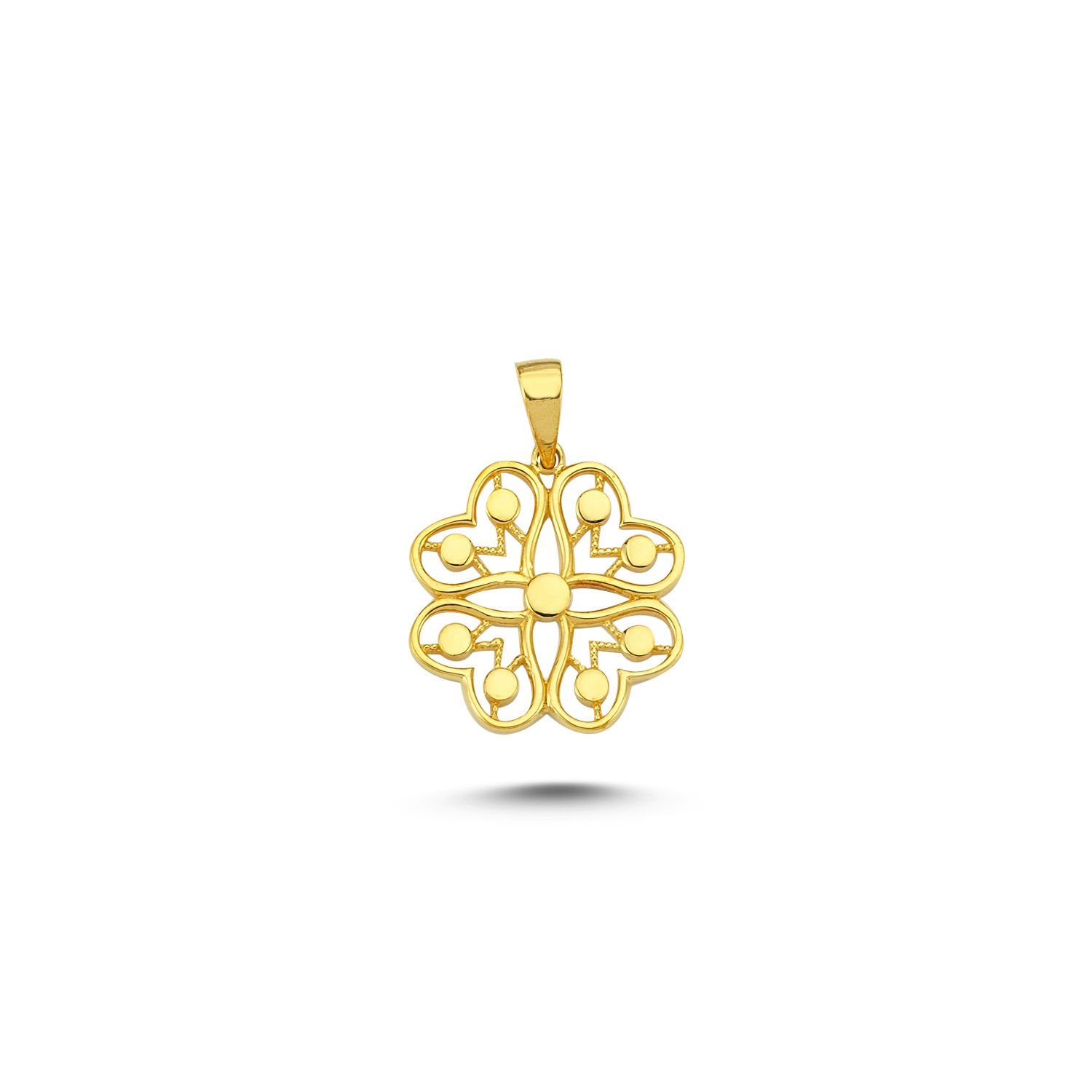 Beelo Gold 14K Altın Kalpli Yonca Tasarım Kolye Ucu