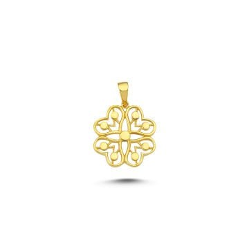 Beelo Gold 14K Altın Kalpli Yonca Tasarım Kolye Ucu
