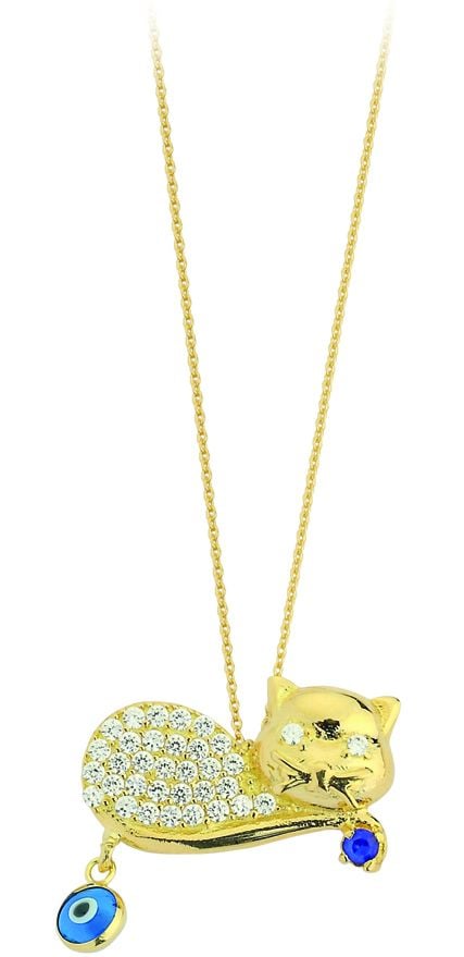 Beelo Gold  14K Altın Nazar Kedi Kolye