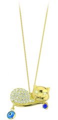Beelo Gold  14K Altın Nazar Kedi Kolye
