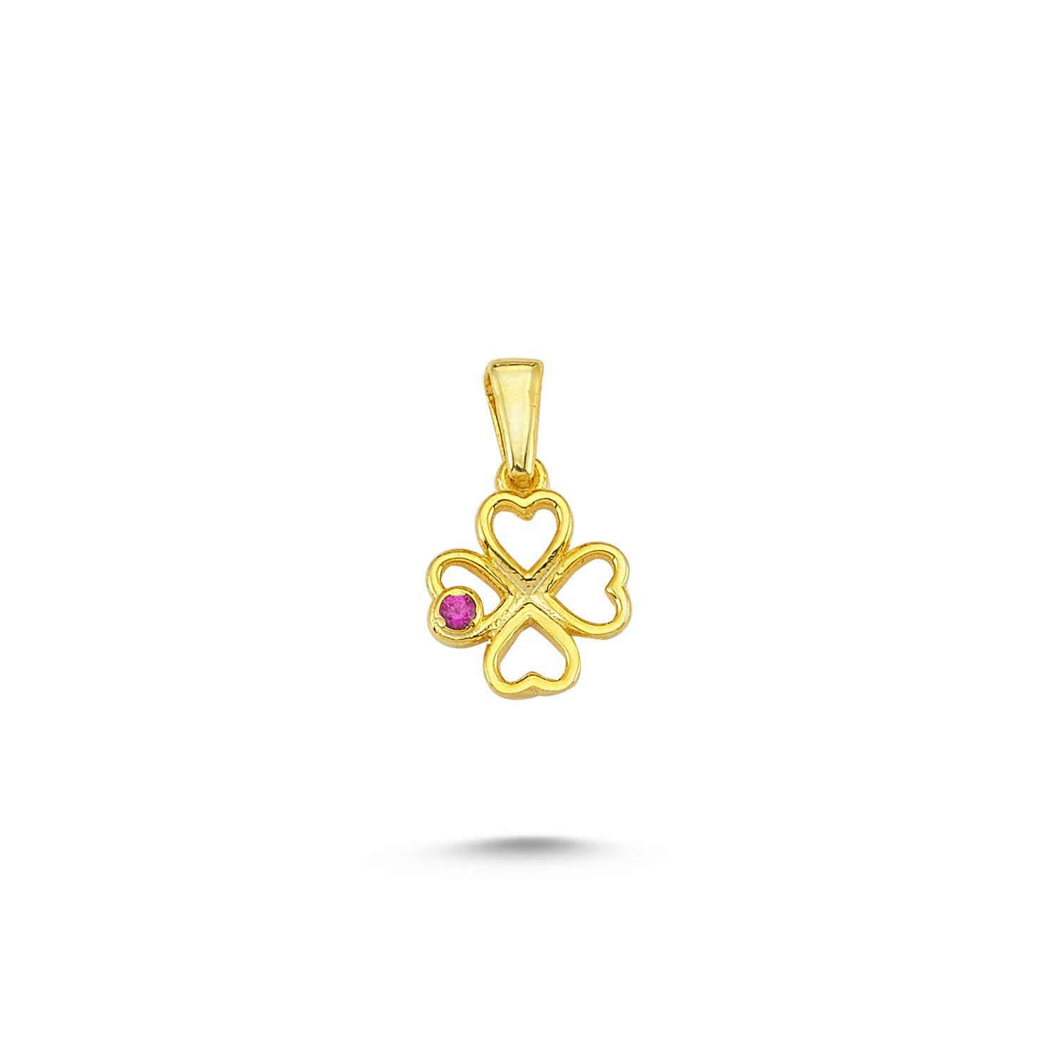 Beelo Gold 14K Altın Pembe Taşlı Yonca Kolye Ucu