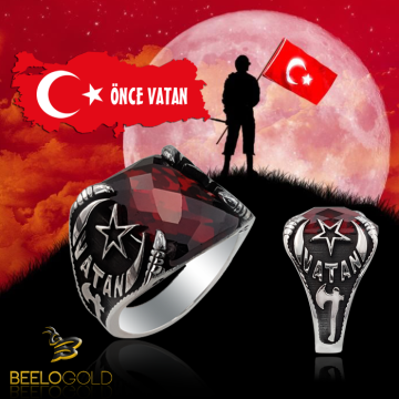 Beelo Silver 925K Gümüş Kartal Pençesi Ayyıldız VatanYüzük