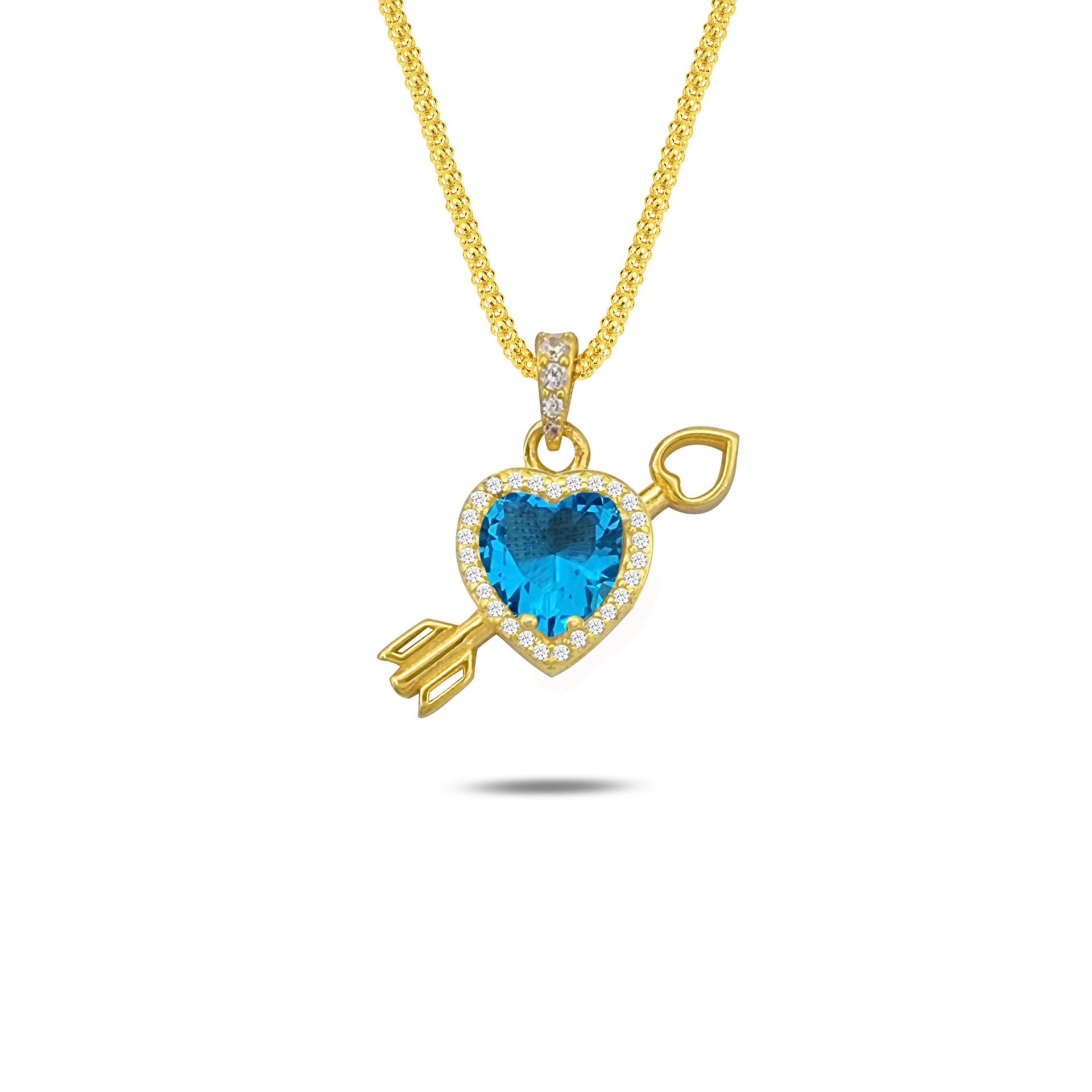 925 Gumus Eros Kalp Aşk Mavi Topaz Kolye