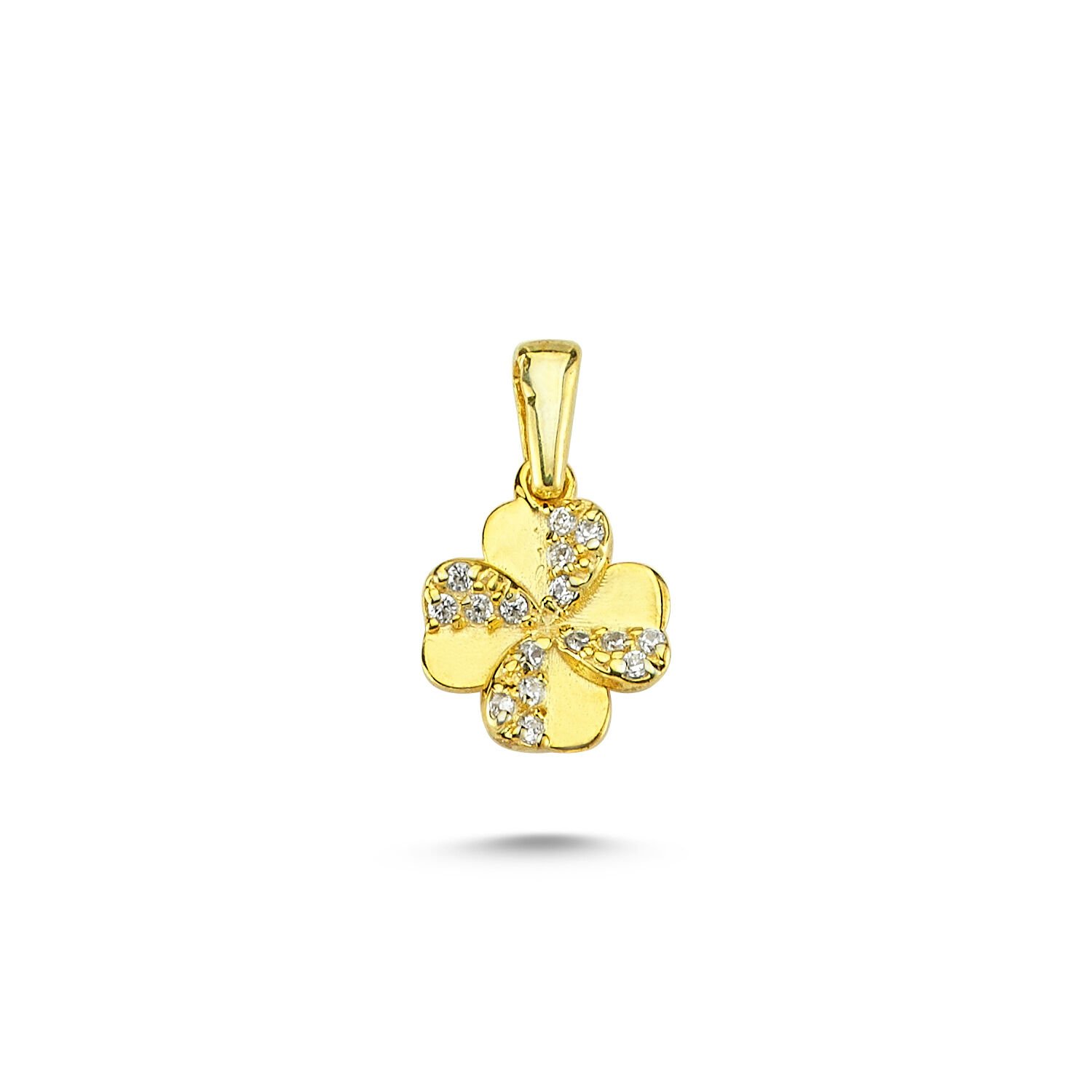 Beelo Gold 14K Altın Taşlı Kalpli Yonca Özel Tasarım Kolye Ucu