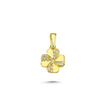 Beelo Gold 14K Altın Taşlı Kalpli Yonca Özel Tasarım Kolye Ucu