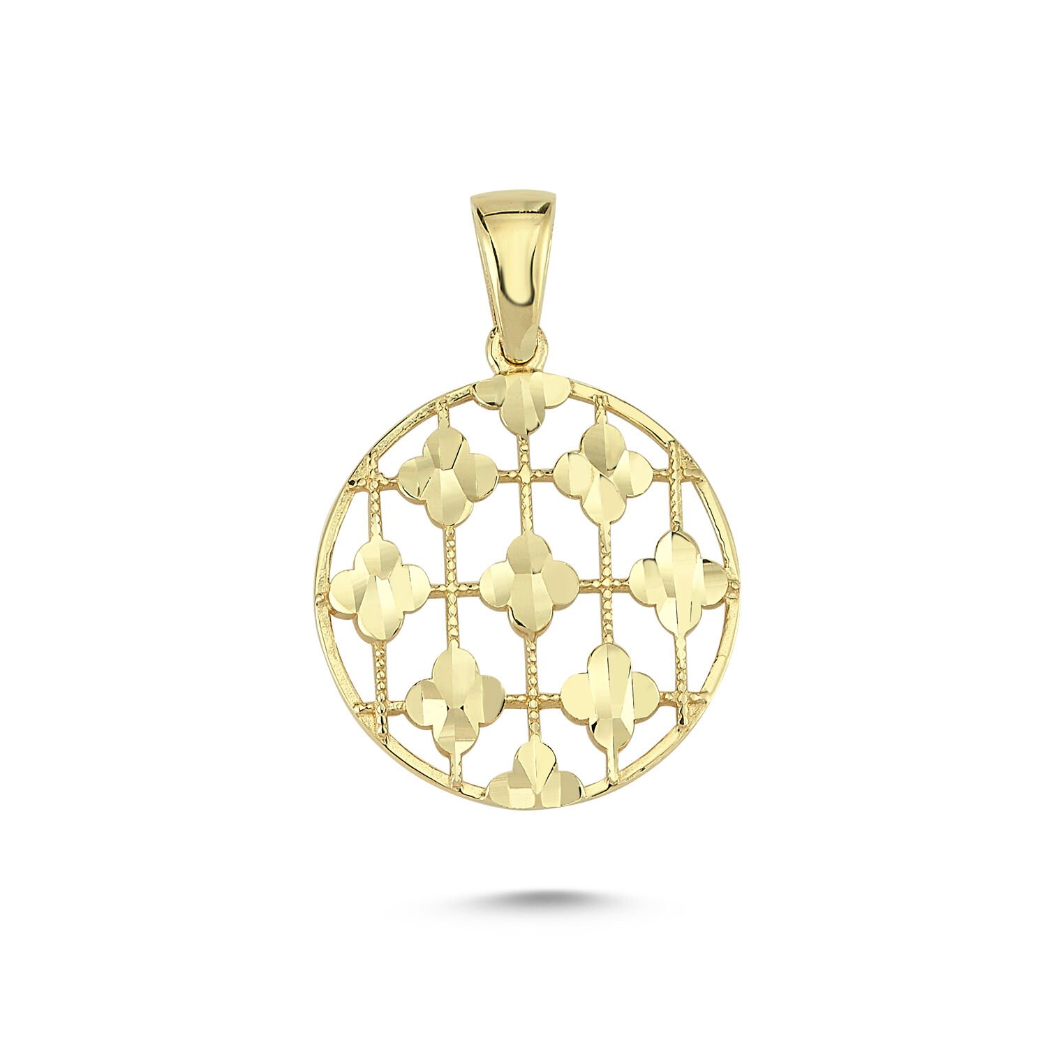 Beelo Gold 14K Altın Yuvarlak Yonca Kolye Ucu