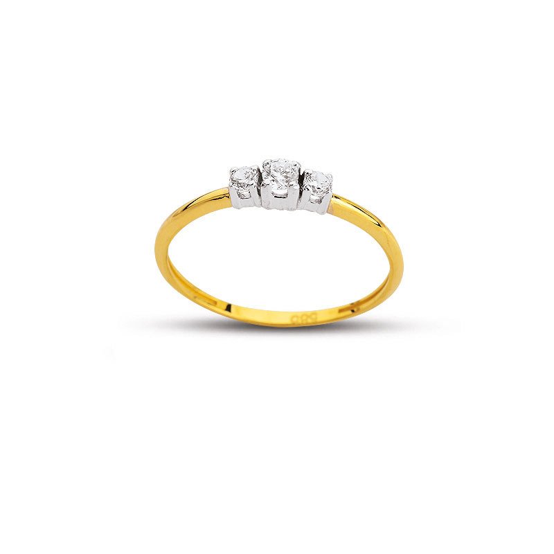 Beelo Gold 14K Altın Üç Taş Yüzük BGAZ537