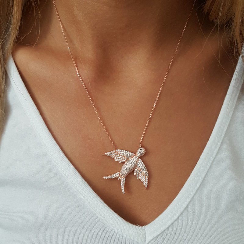 Beelo Silver Gümüş 925K Gümüş Tasarım Güvercin  Kuş Kolye