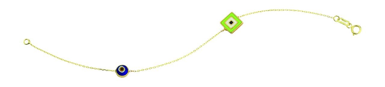 Beelo Gold 14K Altın   Mineli  Nazar  Bileklik